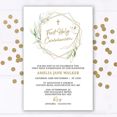 Personalised First Holy Communion Invitations Eucalyptus Floral Classy Invites • £5.95