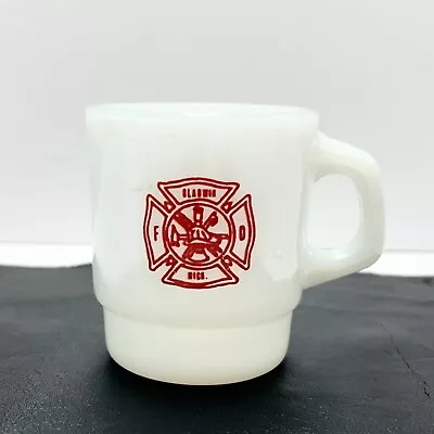 Vintage White/Red Fire King Mug Gladwin Michigan Fire Department Memory Of Chief • $11.19