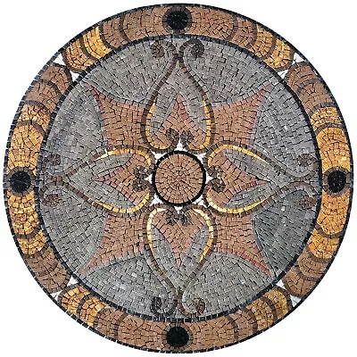 Handmade Symmetrical Brown And Gray Patterned Mosaic Medallion • $429