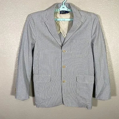 Polo Ralph Lauren Jacket Blazer Mens Medium Blue White Seersucker 3 Button Coat • $49.99