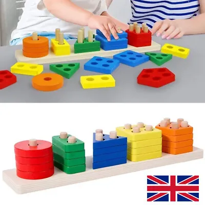 Montessori Toys For 1 2 3 Year Old Boys Girls Wooden Sorting Stacking Toy Kids • £7.99