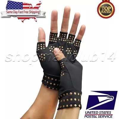 Arthritis Gloves Fingerless Copper Compression Medical Support Therapeutic US • $6.45