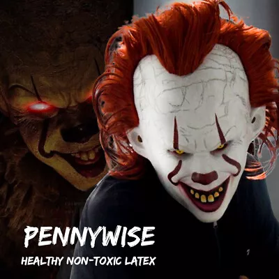 Latex Clown IT Mask Horror Mask Pennywise Halloween Cosplay Fancy Dress Costume • £8.89