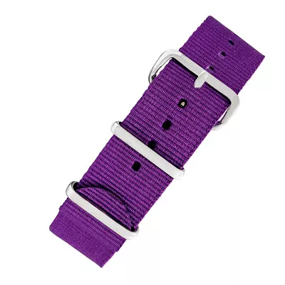 One-Piece Military-Style Nylon Watch Strap In PURPLE: Polished Buckle & Keepers • £10.95