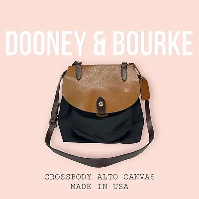 $79 • Buy Dooney & Bourke Crossbody Alto Saddle Bag Canvas Leather Black & Brown Purse