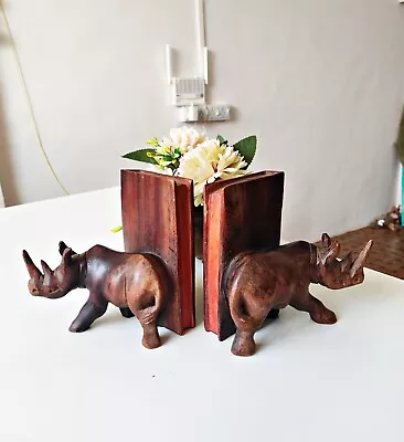 1950 Vintage Rhino Wooden Bookends Pair Made In Rosewood • $60