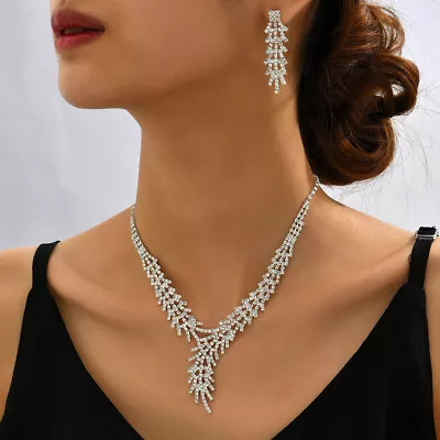 £9.99 • Buy Silver Wedding Bridal Set Necklace Earrings Bracelet Party Jewellery