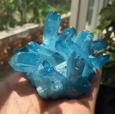 Aqua Aura Blue Quartz Titanium Cluster Mineral Specimen Healing Crystal 80-100g • $14.80