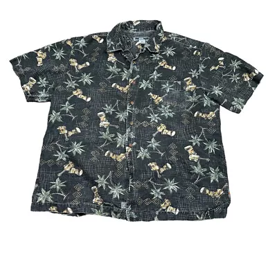 Quiksilver Silver Edition Black Hawaiian Tropical Shirt Medium Missing Button • $8.50