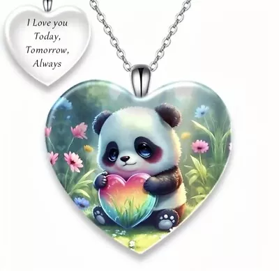 Panda Heart Pendant Necklace New  I Love You Today Tomorrow Always  • $5