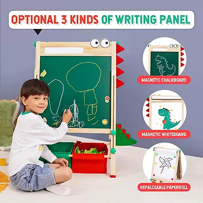 Kids Easel Double Side Whiteboard & Blackboard Standing Easel With Paper Roll • £35.99