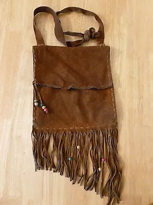 £124.19 • Buy Vintage Hippie Leather Laced Fringe Beaded Bag Purse. Groovy!