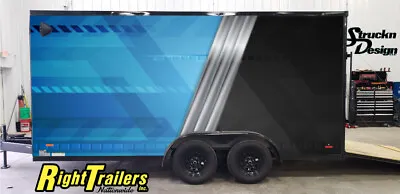 2 Sides Blue Black Silver Grey Lines Trailer RV Wrap Decal Graphic Various Sizes • $2423.52