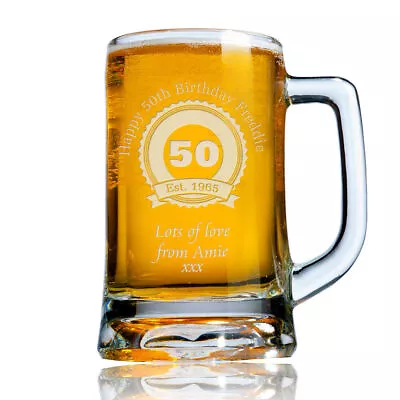 Personalised Engraved Beer Pint Glass Tankard 50th 60th 70th Birthday Gift Boxed • £14.99