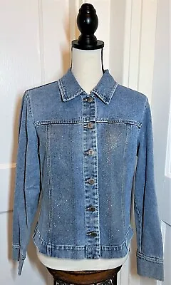 NY Jeans New York And Company Sparkle Glitter Jean Jacket Size Medium Y2k 2000's • £4.34