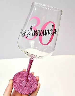 Personalised Birthday Glitter Wine Glass Gift 18th 21st 30th 40th 50th 60th 70th • £9.89