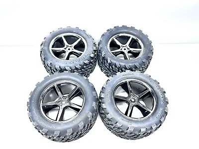 Traxxas 1/10 E-Revo Brushless Talon Tires & Gemini Black Chrome Wheels #11208 • $59.98