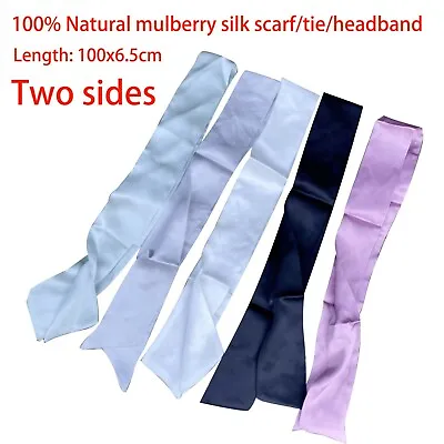 Solid Color 2Side Natural Mulberry Silk Scarf Hair Tie Headband Bag Handle Cover • $17.99