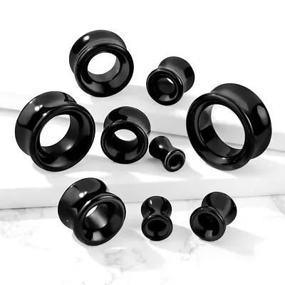 Stunning Black Agate Stone Double Flare Plug Stone Ear Tunnel Stretcher • £5.99