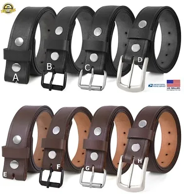 Men's Real Genuine Leather Belt Black 1.5  Wide 100% One Piece Buffalo Leather  • $18