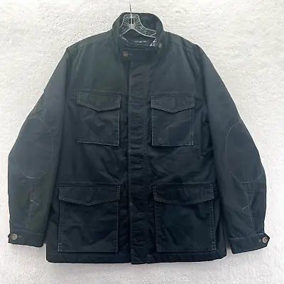 Tommy Hilfiger Cargo Jacket Mens XL Black Full Zip Cotton Elbow Pads Soft Shell • $44.99