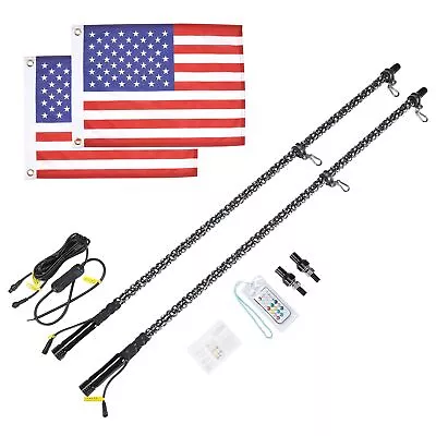 KEMIMOTO Pair 2FT Whip Lights 366 Modes LED RGB Antenna Flag Remote UTV ATV • $65.99