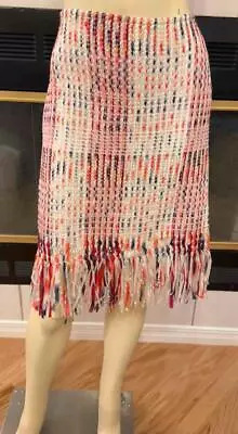 RARE ST JOHN Fringed Trim Knit Multicolor Skirt  Size 16 • $175