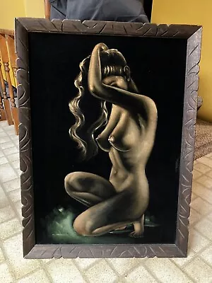 Vintage 1960's  Velvet Oil Painting Nude Exotic Woman Made In Mexico 38x28 • $350