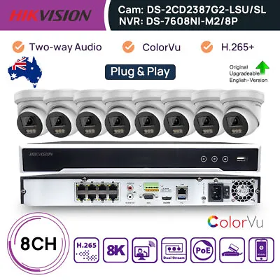 Hikvision 8CH 8K NVR CCTV Security System 8MP IP Camera ColorVu MIC Speaker POE • $215