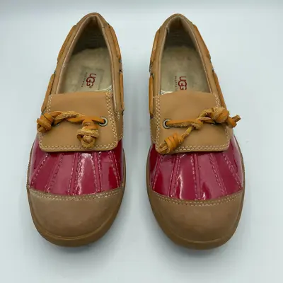 Ugg Australia Womens Duck Rain Shoes Brown Red Leather Tassel Slip On Comfort 7 • $44.99