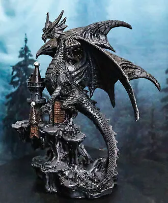 Gargantuan Stone Dragon Guarding Medieval Castle On Mountain Steppes Figurine • $39.99