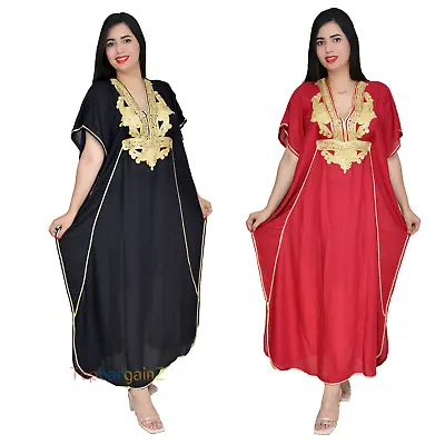 Moroccan Kaftan Ladies Maxi Dress Casual Loose Womens Long Farasha One Size Xmas • £19.99