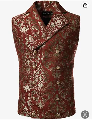 VATPAVE Mens Victorian Double Breasted Vest Gothic Waistcoat Wine Red NWT • $55