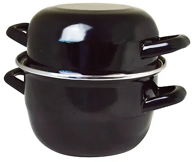 Mussel Cooking Pot 22cm Black Enamel 4.2L Seafood Pan With Lid Moules Dish • £16.95