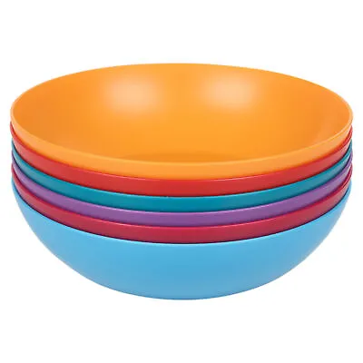 6x Unbreakable Plastic Deep Round Bowls Coloured Reusable Dinner & Picnic Plates • £8.99
