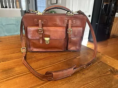 Vintage LARELLA Brown Leather Bag Portfolio Briefcase Shoulder Strap Made Italy • $100