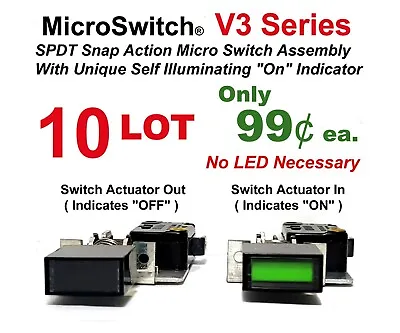 10-LOT SPDT V3-19 Micro Switch Assembly Self Illuminating  On  Indicator US SHIP • $9.90