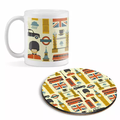 Mug & Round Coaster Set - London Icons England Tourism #3988 • £9.99