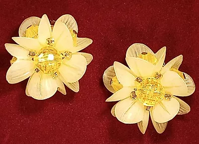 Vintage West Germany  Springtime Soft Plastic Yellow Petals Flower Clip Earrings • $7