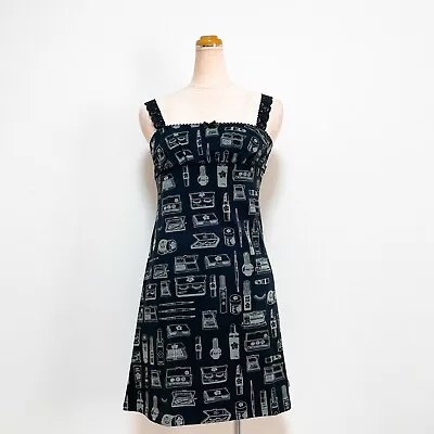 NWT MARY QUANT LONDON Cosmetic Pattern Dress Black Size M Sleeveless Cotton • £91.56