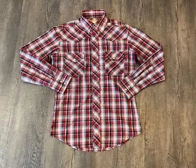 Wrangler Men's Pearl Snap Shirt Size Small Plaid Checkered Red Long Sleeve • $11.96