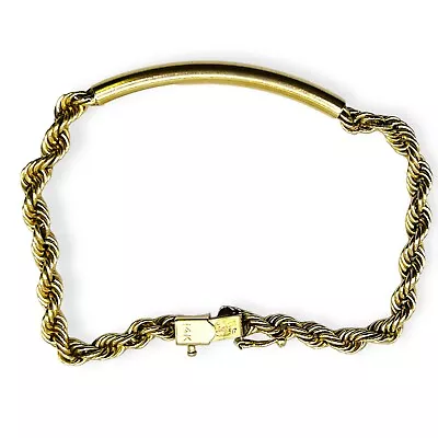 Vintage 14k Yellow Gold 5 Mm Rope Tube Id Chain Bracelet 9.15 Grams 8  Inches • $1012.50