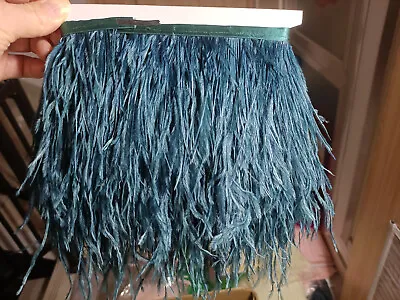 Teal Ostrich Feather Trim Fringe Sewn On Feather 2  Swatch Sample • $3.69