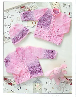 £1.99 • Buy KNITTING Pattern- Baby Cardigans & Hat In DK- Fits Prem-12 -20  Chest