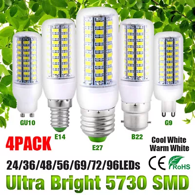 4X LED Light Bulb E27 B22 E14 G9 GU10 SMD5730 LED Corn Bulb Lamp Cool&Warm White • £9.29