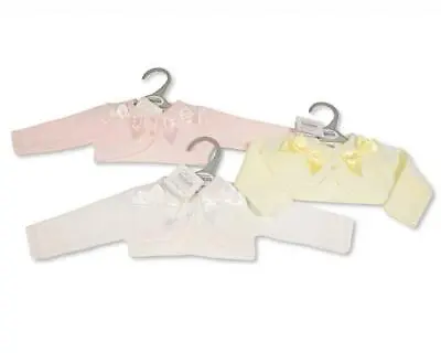 Baby Girls Satin Bows Bolero Cardigan Spanish Style White Pink Lemon NB-24 Month • £10.50