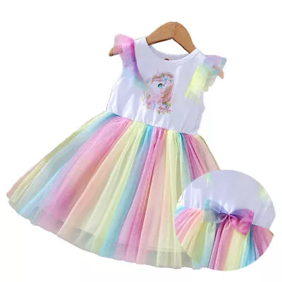 $23.39 • Buy Kids Girl Unicorn Rainbow Tulle Tutu Dress Princess Birthday Party Fancy Dress
