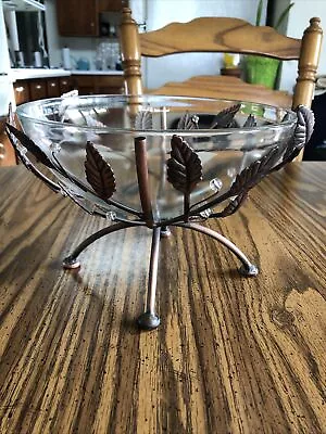 2 Piece Floating Candle Holder Bowl With Metal Pedestal Leaves Decor 6.25” Tall • $39.29