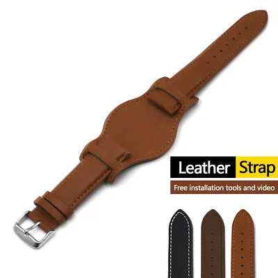 Leather Watch Strap Bund 18mm 20mm 22mm Military Mens Leather Cuff Watchband • $15.50