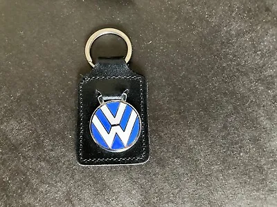 Volkswagen Black Leather Keychain Enamel Logo Badge • $30